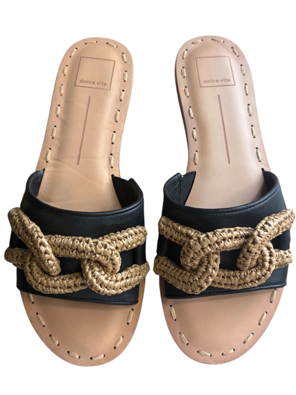 DOLCE VITA Desa Braided Chain Slide Sandals - Black and Tan Size 9.5 — Worn 1X - Picture 11 of 14